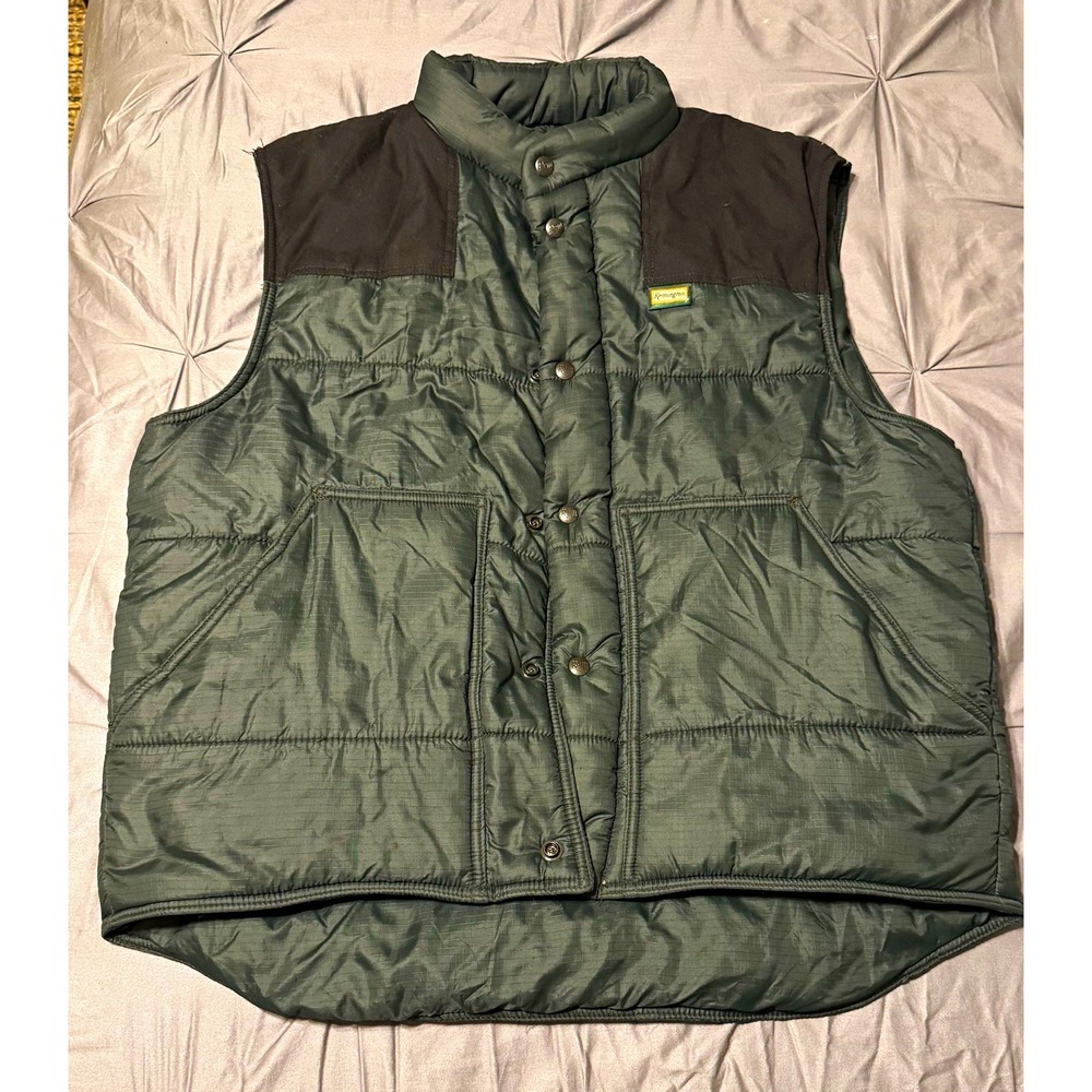 VTG Remington Men's XL Green Insulated Puffer Vest Snap Button Made In USA